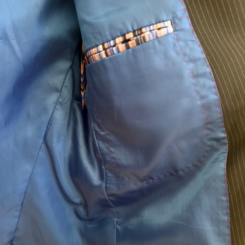 Billy London Black Pinstripe Blazer 40L Blue‎ Lining Tailored Modern Classic